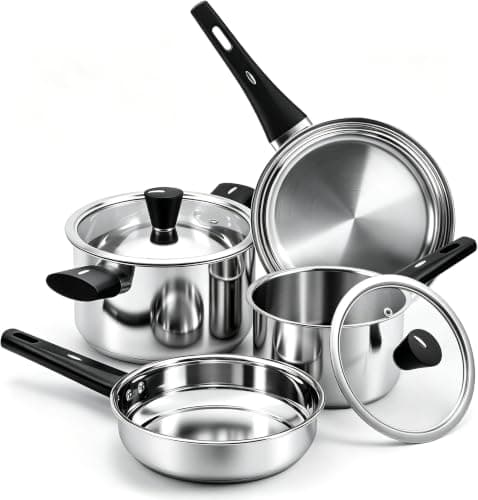 Stainless Steel Pots and Pans Set, 6-Piece Tri-Ply Induction Hob Pan Set