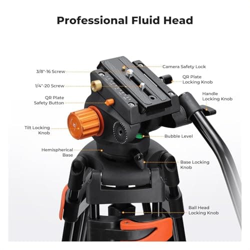 K&F CONCEPT 80"/202cm Video Tripod with Fluid Head — view 4