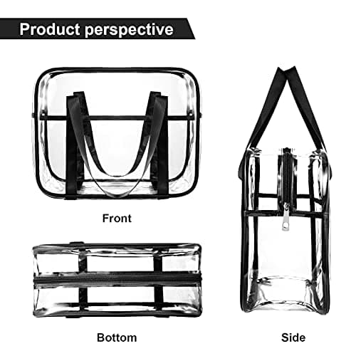ONEGenug Large Clear Travel Toiletries Bag Makeup Bag Transparent Toiletry Bag Thick PVC Zippered Clear Wash Bag Diaper Beach Bag for Men and Women(Black) — view 3