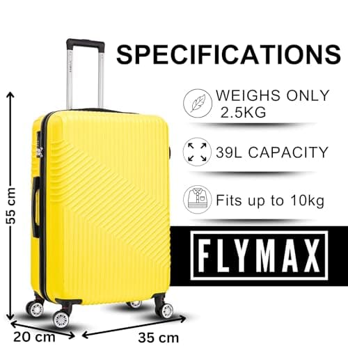 FLYMAX Cabin Luggage 4 Wheel Suitcase Lightweight Carry on 55x35x20 Approved for Flybe Ryanair Easyjet British Airways Yellow — view 3