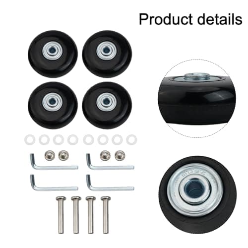 Helilyco Luggage Wheel Replacement Kit 4 Pcs 54mm 64mm Silent Rollers with 35mm Axles Screws Suitcase Repair — view 2