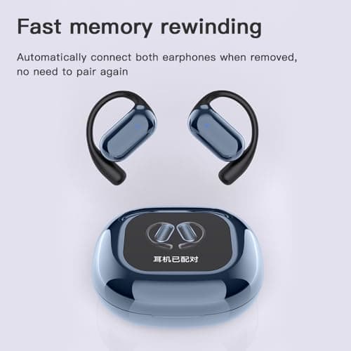 UNVO Q16Pro AI Translation Earbuds,Real-Time 144 Language Translator,LCD Touchscreen, Active Noise Canceling Open Ear Headphones Comfort Fit for iOS and Android,Travel Business Learning Sport (Blue) — view 2
