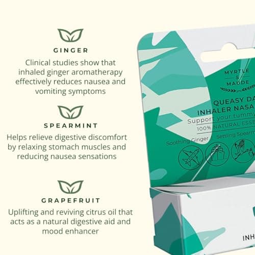 Myrtle & Maude - Queasy Days Aromatherapy Inhaler Nasal Stick - Nausea Relief and Morning Sickness Support - 100% Natural Essential Oils - Made with Ginger, Spearmint and Grapefruit - Vegan (1 Pack) — view 3