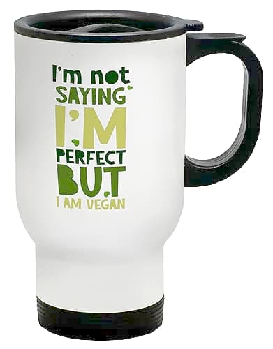 Shopagift Funny Vegan Travel Mug Not Perfect but Vegan Gift Stainless Steel 14oz Cup