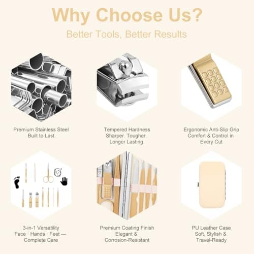 ALIIP Professional Manicure Set,10-Piece Stainless Steel Nail Clipper Kit with Leather Case, Portable Travel Nail Care Set for Women & Men, Press-Lock Design for Home & Gifting,Rose Gold — view 5