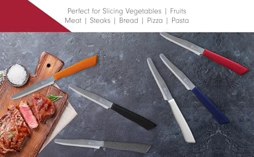 Tredoni 6 Kitchen Knives Set - 11cm Serrated Blade, Rounded Tip (White) — view 5