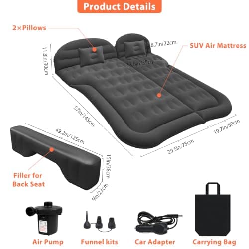Car Bed with Pump & Pillow, Car Mattress with Double Side Thick Flocking — view 3