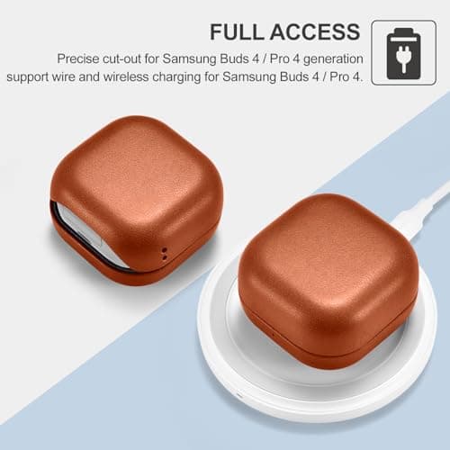 ICARER Genuine Leather Case for Samsung Galaxy Buds 4/4 Pro 2026, Brown — view 4