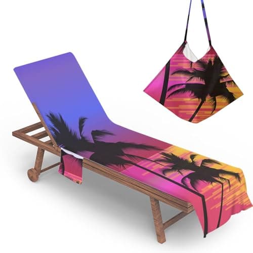 ENEN Sun Lounger Beach Towel with Pockets Portable Compact Bag Soft Microfibre Quick Dry Lightweight for Holiday Summer Garden Swim Pool Lounger Towels (Palm Tree,75x210cm)