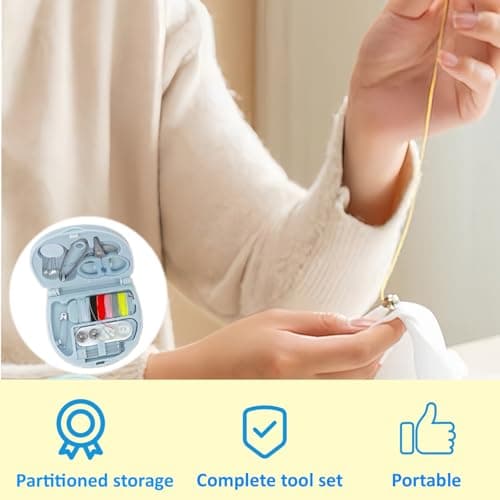 Mini Sewing Kit, Portable Needle and Thread Kits, Compact Travel Sewing Kit with Scissors, Thimble, Buttons, Safety Pins & More, Ideal for Home and Emergency Repairs (1Pcs Blue) — view 6