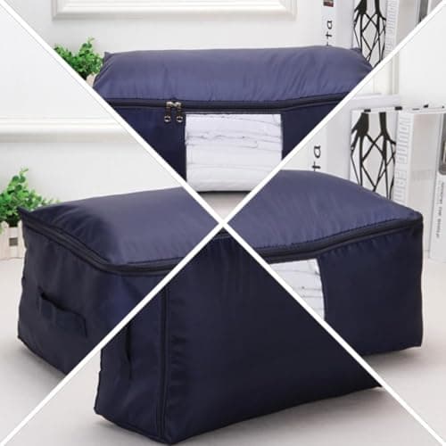 PACKOVE Quilt Storage Bag Large 60x40x33cm Fabric Zipper with Handle Navy — view 4