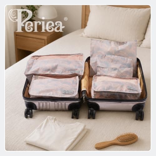 Periea Lucy Packing Cubes for Suitcases & Carry on Hand Luggage – Set of 6 Travel Packing Organisers – 6 Colours (Black with White Dots) — view 2