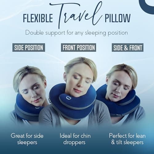 BCOZZY Travel Neck Pillow for Airplane, Head & Chin Support, Large Navy — view 2