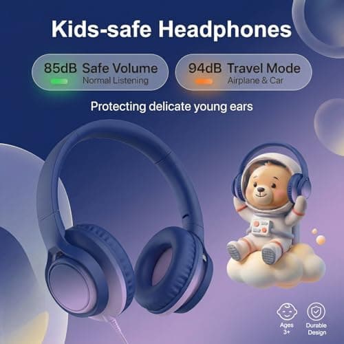 Zollexa Kids Wired Headphones, 85/94dB, Mic, USB-C Adapter, Midnight Blue — view 3