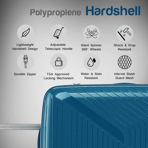 Aerostar Carry-on 20" Lightweight PP Hard Suitcase, Hand Luggage 4 Wheel & TSA Lock, 55x35x20cm | Accepted All Airlines easyjet, RyanAir, British Airways (Navy Blue, 35 litres) — view 2
