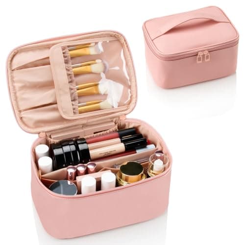 Travel Makeup Bag Portable Cosmetic Bag with Makeup Brushes Organiser Pink