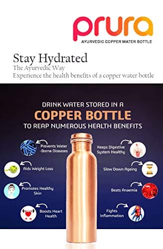 PRURA Copper Water Bottle Diamond Regular Pure Copper Bottle Yoga Water Bottle Ayurveda Health Benefits Leak Proof (900ml/30oz, Design 1) — view 6