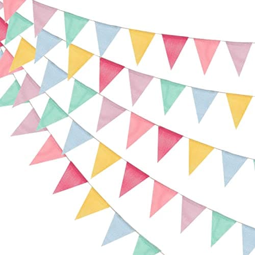 60 Flags 65.8ft Bunting, Multicolour Bunting Outdoor Waterproof, Triangle Flags Imitated Linen Burlap Bunting for Wedding Birthday Party Garden Festival Decoration