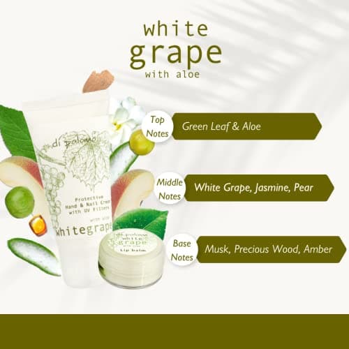 Di Palomo White Grape & Aloe Handbag Essentials Kit. Hand Cream & Lip Balm. Makeup Bag & Travel Essentials Kit. Skin Care Essentials Gifts for Her. Moisturising Gifts for Women. — view 2