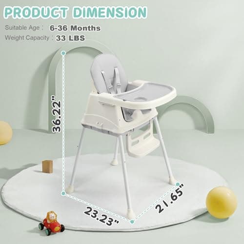 LALAHO 3-in-1 Baby High Chair W/ 5-Point Harness and Locking Wheels, Grey — view 6