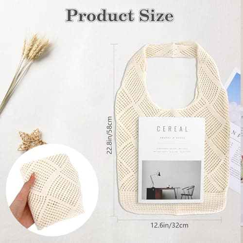 AEYURUID Crochet Beach Bag for Women Large Foldable Lightweight Mesh Tote Knit Summer Vacation Boho Bag Holiday Beach Tote (Beige) — view 3