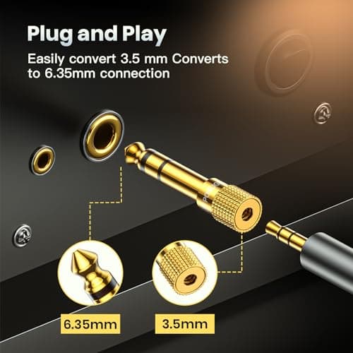 POSUGEAR Headphone Adapter (5 Pack), 3.5mm Female to 6.35mm Male Audio Jack, Gold Plated Stereo Plug Adaptor for Digital Devices — view 5