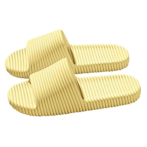 Lightweight Quick-Dry Shower Slippers for Women and Men, Slip-On Indoor Outdoor Slides with Soft EVA Sole, Open Toe Pool Sandals for Home Beach Gym Travel (Yellow, 3.5)