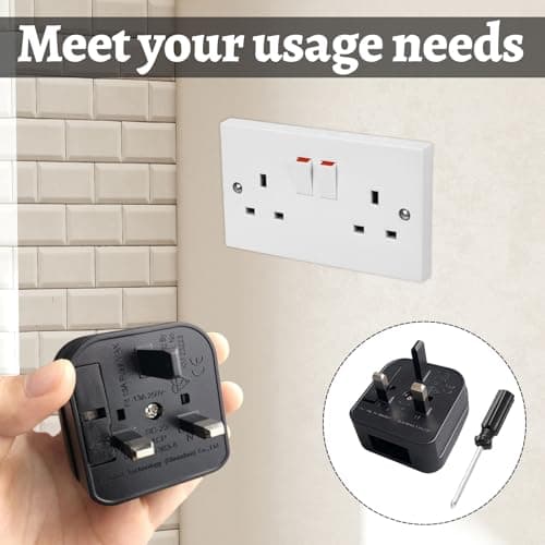 1 PCS US to UK Plug Adapter,UK Plug Convertor Adaptor,American to UK Plug Adapter,2 Pin to Uk Adaptor with Screwdriver Convert from USA,China,Japan,Type a Plugs to Uk with Safety Fuse,ABS(Black) — view 5