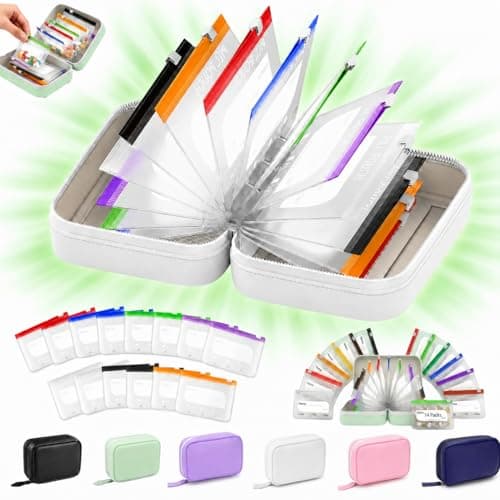 Waterproof Pill Pouch Set, Waterproof Pill Organizer Set with 14 Color-Pill Pouches, Portable Reusable Binder Design Zippered Pill Storage with 14 Color-Pill Pouches for Travel (White)
