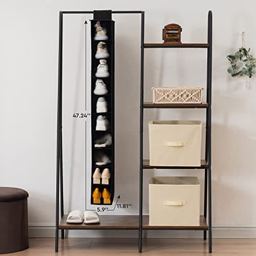 YOUDENOVA Hanging Shoe Rack 10-Shelf Shoes Storage for Wardrobe Collapsible Hanging Shoe Organizer Slim Organiser Durable Fabric Wardrobe Storage Solutions for Shoes,Clothes,Hats - Black — view 5