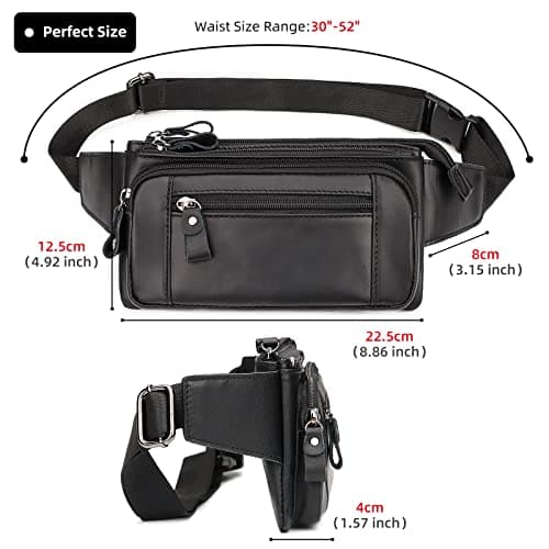 HUMERPAUL Black Bumbags Leather Fanny Pack for Men Women,Small Sling Bag — view 4