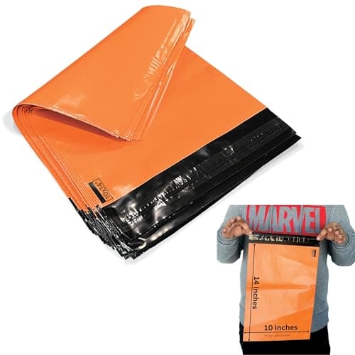 JeeJaan® 50 Pcs of Orange Parcel Bags 10x14 in Mailing Bags 254 x 354 mm A4 Poly Mailers Postage Bag Envelope Mailers Strong Recyclable Poly Plastic Envelope for Courier & Shipping Purposes