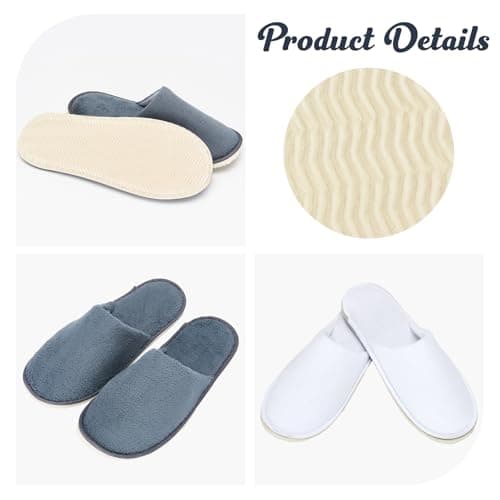 Defresit 6 Pairs Hotel Slippers, Soft Coral Velvet Travel Slippers, Non Slip Spa Slipper with Thick 7mm Soles, Reusable Guest Slipper or Guests, Home, Spa & Airplane (3 pairs grey+3 pairs white) — view 5