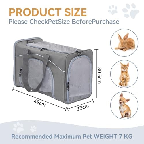 Petsfit Airline Approved Carrier, Cat Transport Carrier for Small Dogs,Foldable small dog Carriers Two-Way Placement on Plane Pet Carriers for Travelling,Grey,49cm*23cm*30.5cm — view 5