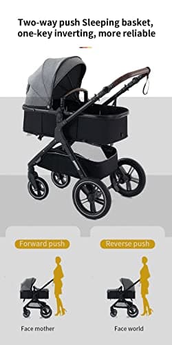 GLOKID 3-in-1 Luxury Baby Travel System Pram - High Landscape Stroller with 360° Reversible Seat, One-Click Folding & Mosquito Net, Lightweight Aluminum Frame for Newborns to Toddlers (X1 Black) — view 6