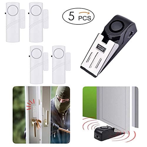 Wireless Security Alarm System and Door Stop Alarm, Portable Door Stopper with 120 dB Security Alarm, 90dB Door Window Burglar Alarm Doorbell, Personal Safety Kits for Home Travel Hotel Garage (5) — view 2