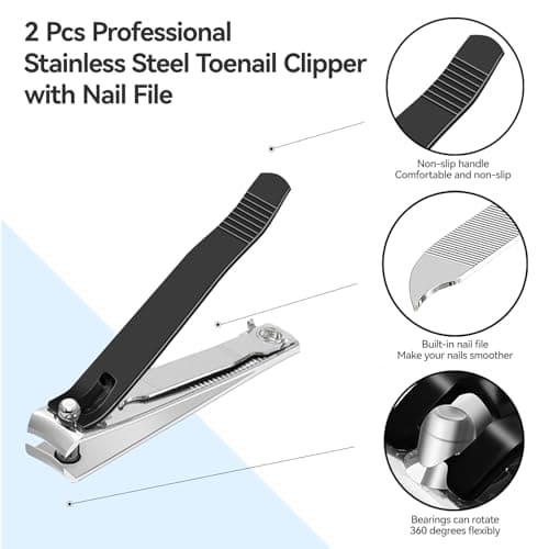 Ithyes Nail Clippers Nail Cutter Set Toenail Fingernail Clippers Kit for Thick Nails Stainless Steel Sharp Sturdy Trimmer for Men & Women, Set of 2 Black-siliver — view 2