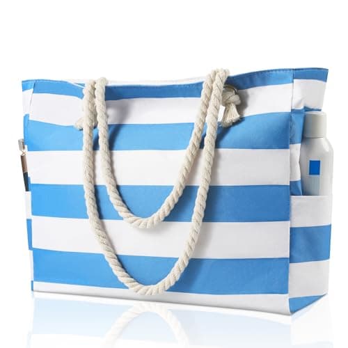 WORPICE Beach Bag - Large Zippered Bag with Adjustable Rope Handle, Durable Shoulder Bag for Travel, Gym, Shopping, Pool, Picnic Essentials