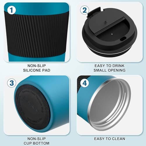 Tlater Travel Mug, 380ml Insulated Coffee Cup with Leakproof Lids - Coffee Travel Mug - Double Walled Vacuum Stainless Steel Coffee Cup for Hot & Cold Drinks, Coffee Water and Tea — view 5