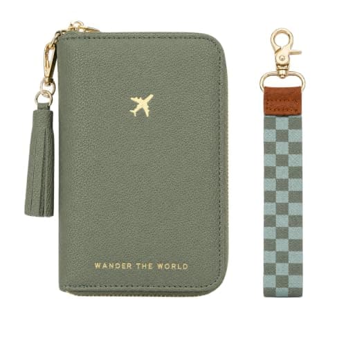 Kideerly Passport Holder Travel Wallet, PU Leather Passport Case Document Holder Organiser with Zipped Closure & Wrist Strap, Passport Cover for Women Men Holiday Travel Accessories