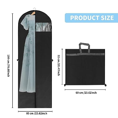 AZKEEGREY 5Pack 180cm Long Dress Covers Garment Bags Full Length, Black — view 2