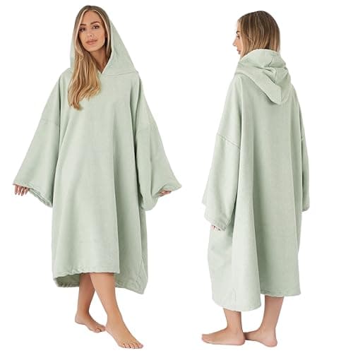 Brentfords Towel Poncho Adult Hooded Large Bath Swim Surf Beach Absorbent Microfiber Dry Changing Robe for Men Boys Quick Dry, Sage Green