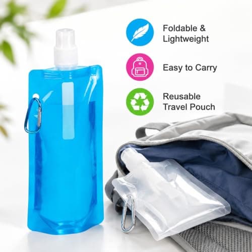 7 Foldable Water Bottles with Carabiner Clip 500ml Collapsible Flasks — view 3