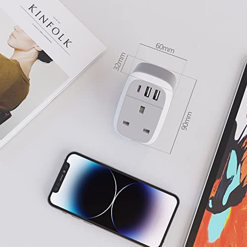 UK to US Plug Adaptor, USA Travel Adapter 32W USB C Fast Charger for American, Canada, 4 in 1 Cyzbim USBC Adapter for Phone Pad Android Samsung, Type C Plug for Thailand Mexico Colombia (Type B) — view 5