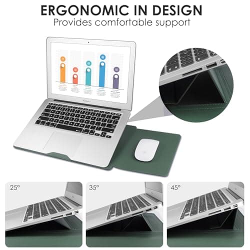 HoYiXi 13.3'' /13.6'' Laptop Sleeve Case Leather Bag with Stand Compatible with MacBook Pro 14/MacBook Air 13(M1 M2)/ASUS Vivobook 14/Dell XPS 13/ASUS Acer Matebook 14'' laptop case,Green — view 5