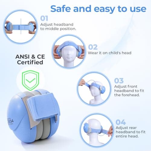 ECHOCUBE Earmuffs, Noise Cancelling Headphones for Boys and Girls, Children Ear Defenders for Sleep, Airplane Travel - Blue — view 6
