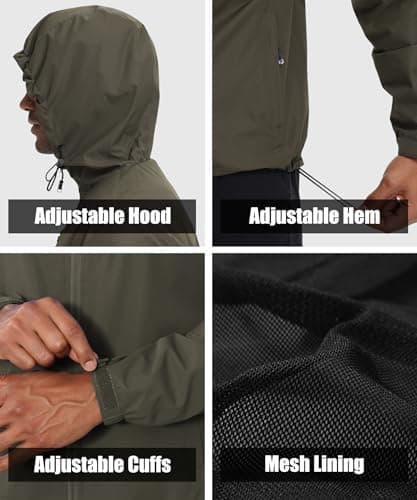 Huayuzh Mens Waterproof Jacket Men's Outdoor Jackets Lightweight Rain Coat Packable Windproof Softshell Hiking Camping Army Green M — view 5