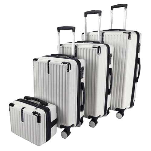 GOODS EMPORIUM Suitcase Set - Cabin Suitcase - Large Medium Small Size Lightweight Suitcases 4 Wheel & Hard Shell - Hand Luggage Bag Flight Carry-ons Travel Cabin Bags (White, Set of 4) — view 2