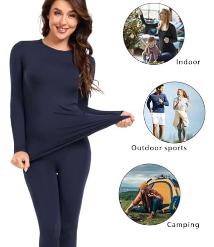 wirarpa Women's Thermal Underwear Set Fleece Lined Top & Bottom Navy S — view 4