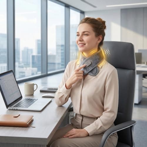 Heated Neck Wrap, USB Powered Electric Massager with 3 Temperatures, Wireless Neck Warmer - for Muscle Relaxation Shoulders Home Office Travel Winter, Gray — view 5